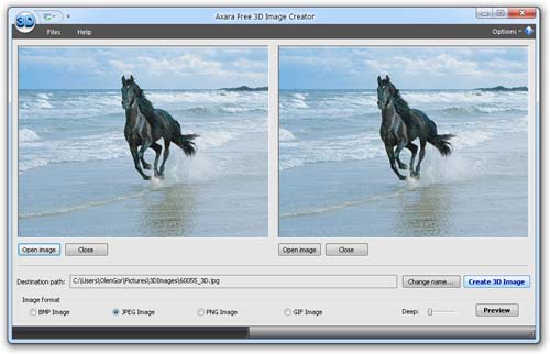 Free 3D Image Creator designed to create 3D images from one or two images.
