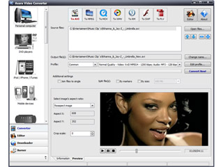 Convert between all popular video formats AVI, FLV, DVD, VOB, MKV, M4V, 3GP etc.